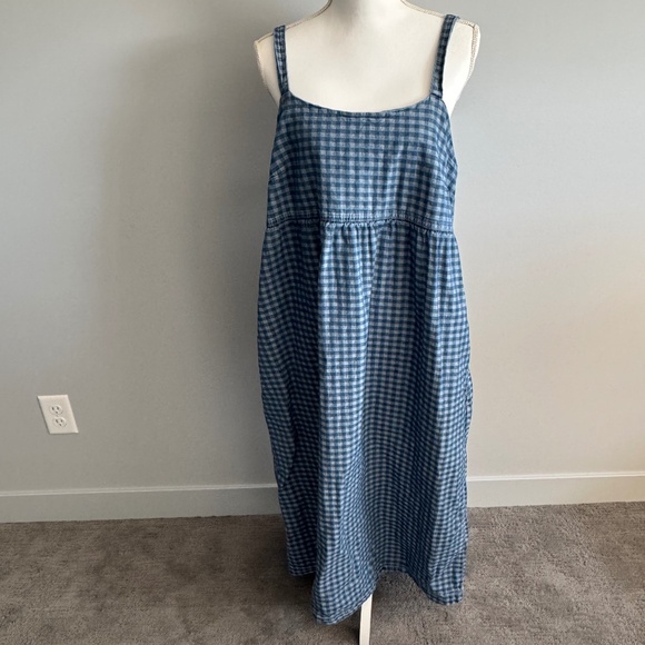 NEXT Gingham Sleeveless Denim Midi Dress / Jumper Size 12 - Picture 1 of 10